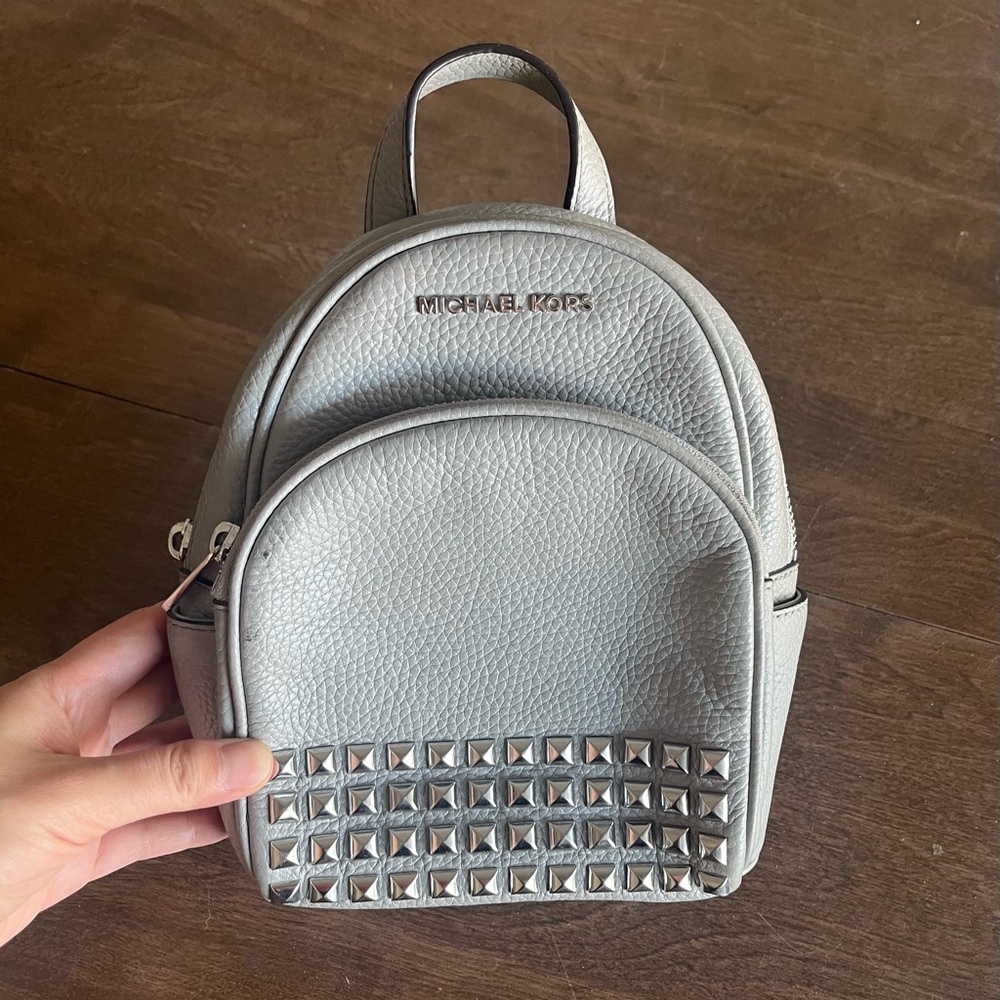 Michale kors gray leather mini backpack silver‎ studs